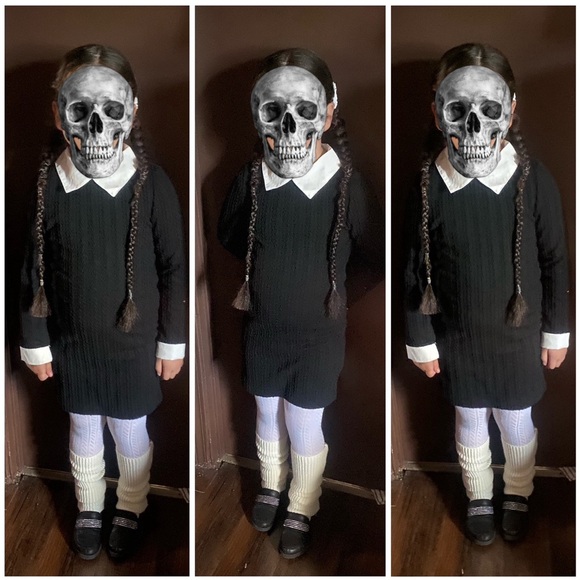 Wednesday Style, Ribbed Black, Long Sleeve Collared Dress - Picture 4 of 16